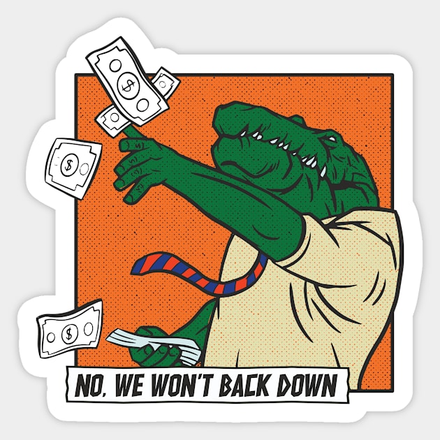 Vintage We Won't Back Down // Florida Blue & Orange Comic Swamp Alligator Sticker by SLAG_Creative